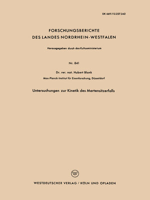 cover image of Untersuchungen zur Kinetik des Martensitzerfalls